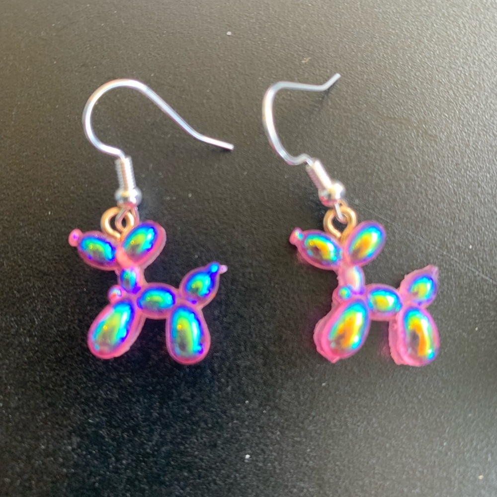 Colorful Pink Opal Balloon Dog Earrings